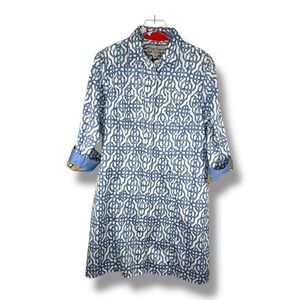 Crown & Ivy Blue Patterned Long Sleeve Shirt Dress